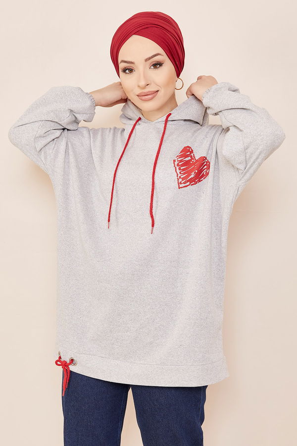 Düz Orta Kadın Gri Kapsonlu Sweat GRI - 3832 - 3832