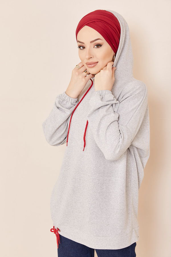 Düz Orta Kadın Gri Kapsonlu Sweat GRI - 3832 - 3832