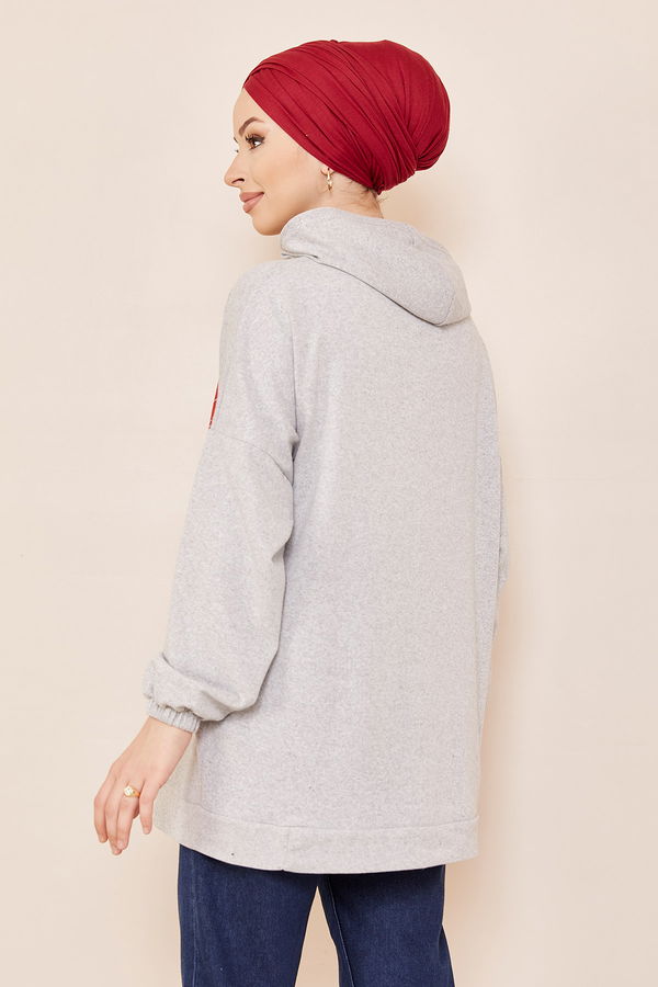 Düz Orta Kadın Gri Kapsonlu Sweat GRI - 3832 - 3832