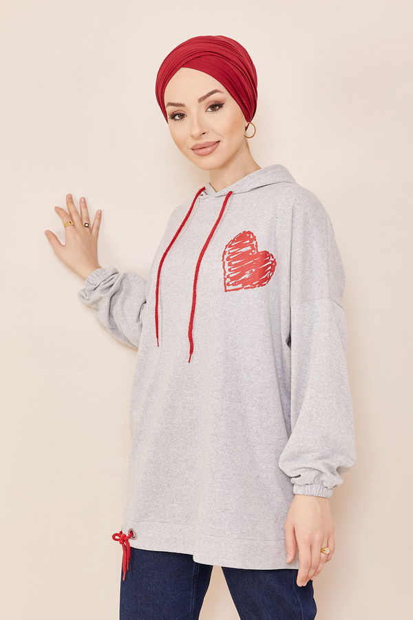 Düz Orta Kadın Gri Kapsonlu Sweat GRI - 3832 - 3832
