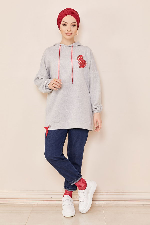Düz Orta Kadın Gri Kapsonlu Sweat GRI - 3832 - 3832