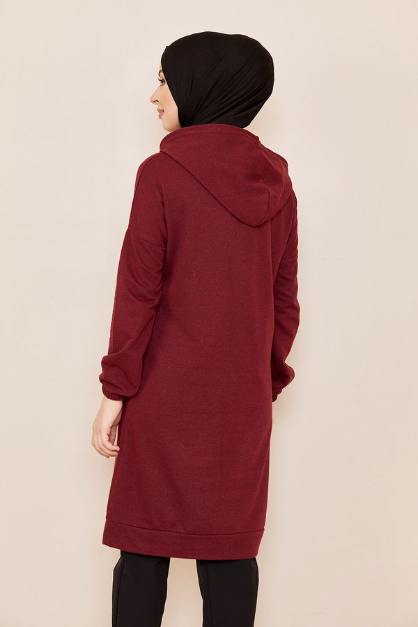Düz Kapsonlu Yaka Kadın Bordo Ceplı Tunık - 3835 BORDO
