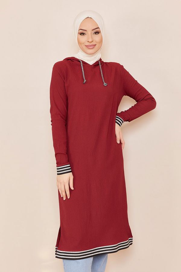 Düz Orta Kadın Bordo Kapsonlu Tunık - 3871