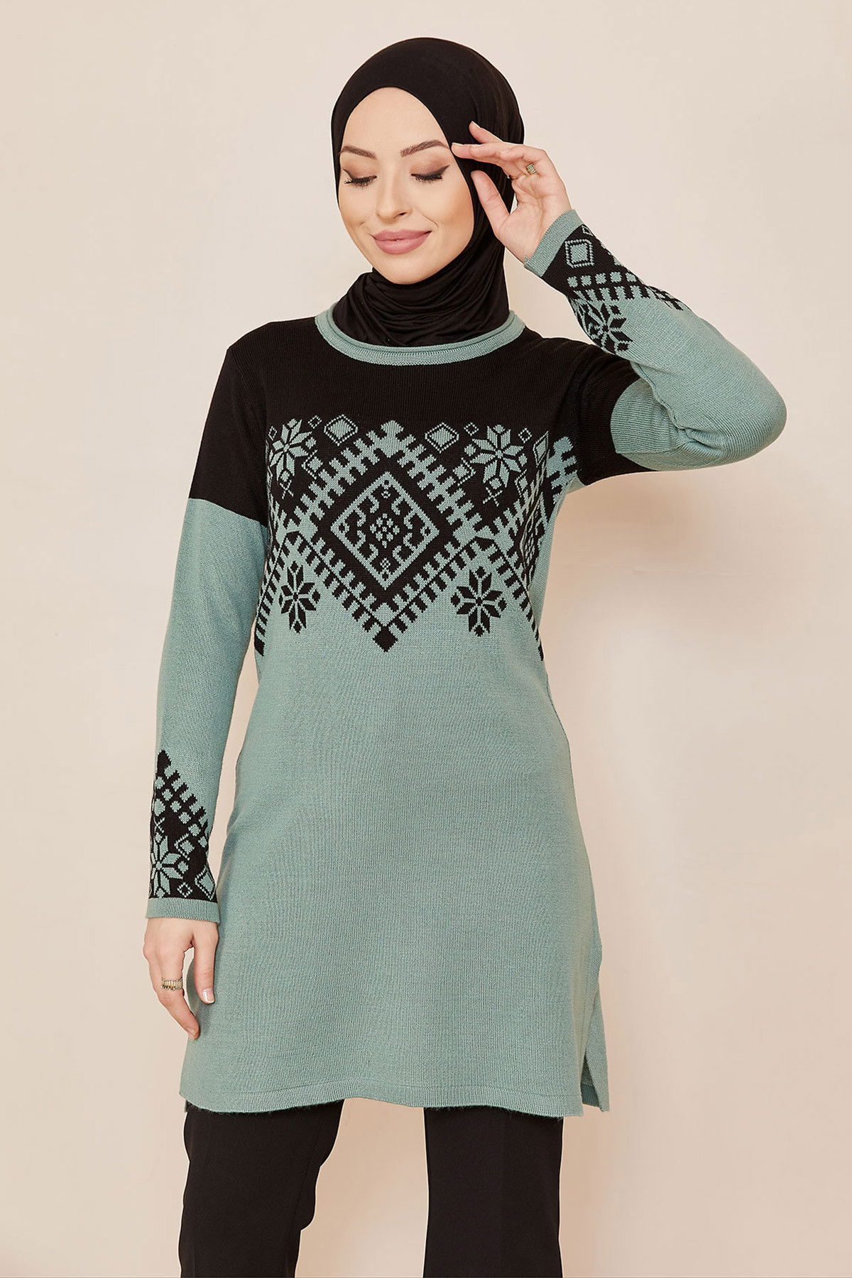 Düz Orta Kadın Yeşil TUNIK - 20849 YEŞİL