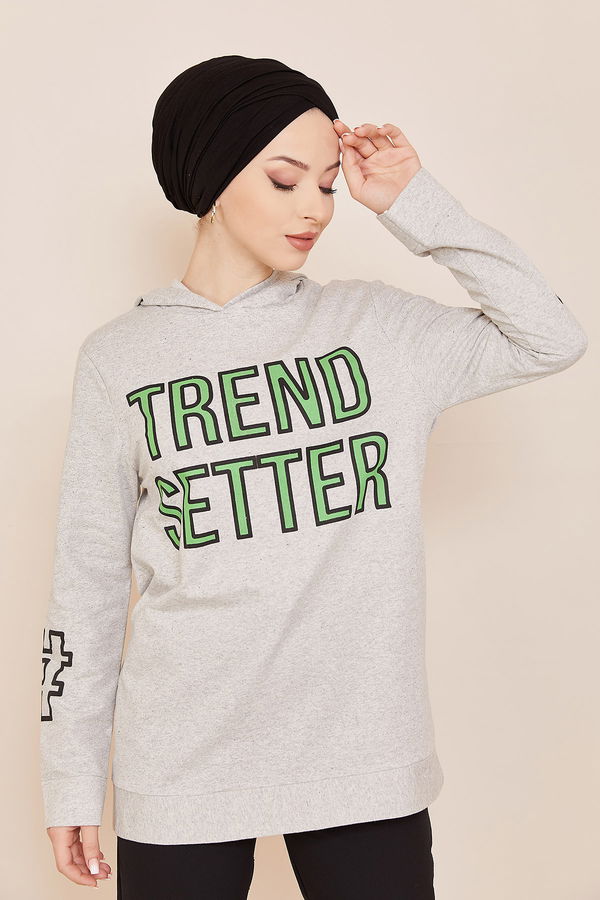 Düz Orta Kadın Gri Sweat - 20858 GRİ