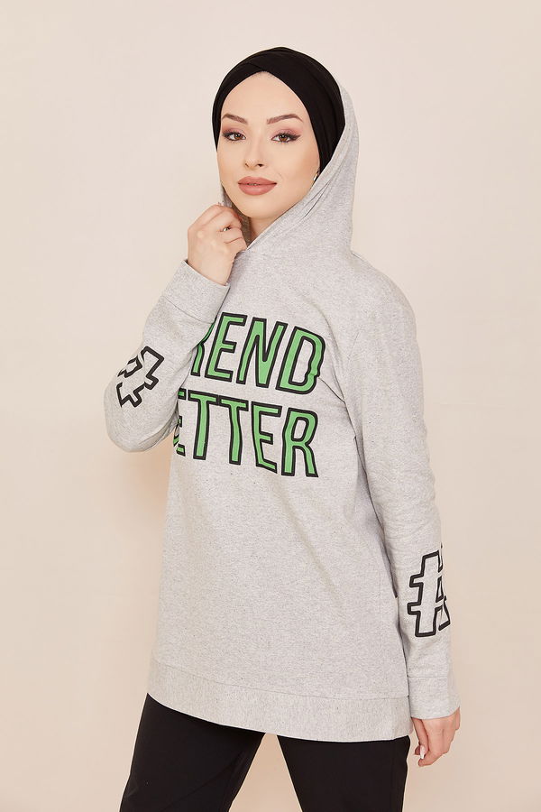 Düz Orta Kadın Gri Sweat - 20858 GRİ