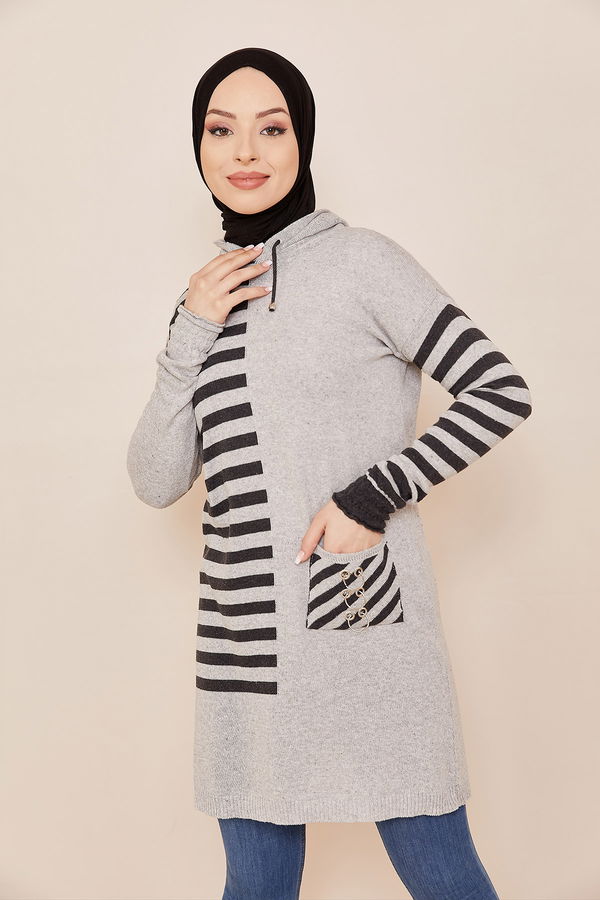 Düz Orta Kadın Gri Sweat - 20867