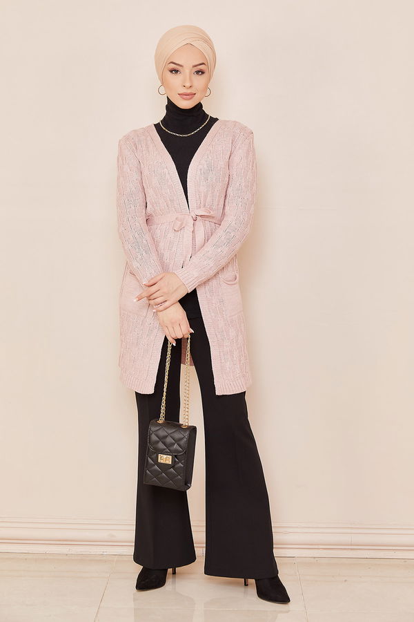 Düz Orta Kadın Pembe Hırka - 20863 PEMBE