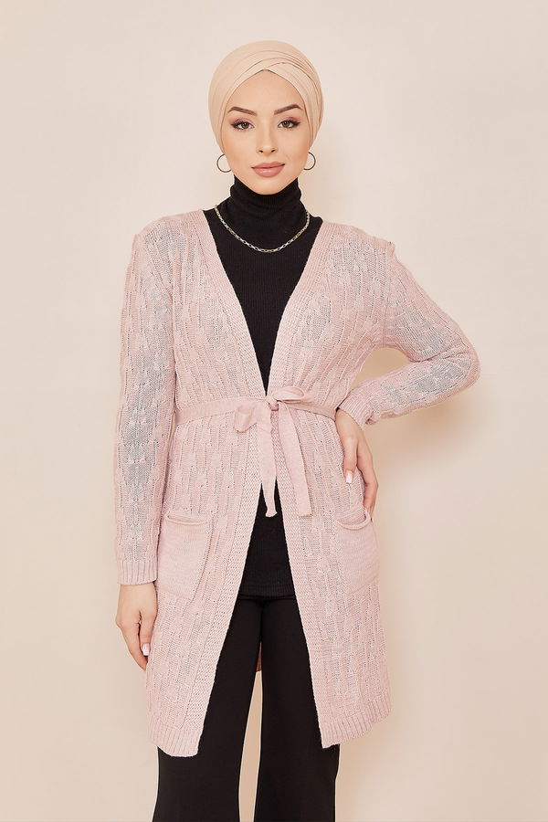 Düz Orta Kadın Pembe Hırka - 20863 PEMBE