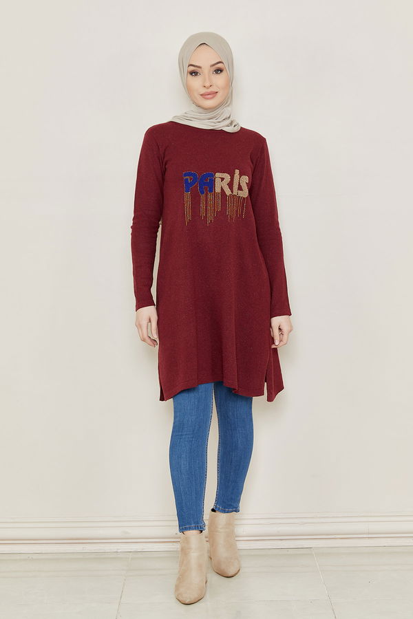 Düz Orta Kadın Bordo Tunik - 20872 BORDO