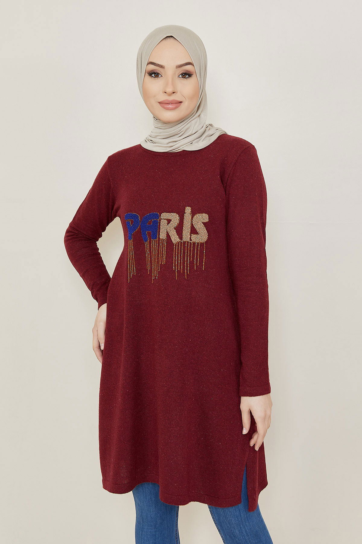Düz Orta Kadın Bordo Tunik - 20872 BORDO