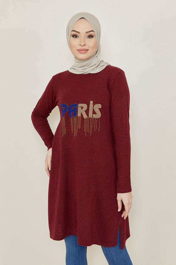 Düz Orta Kadın Bordo Tunik - 20872 BORDO