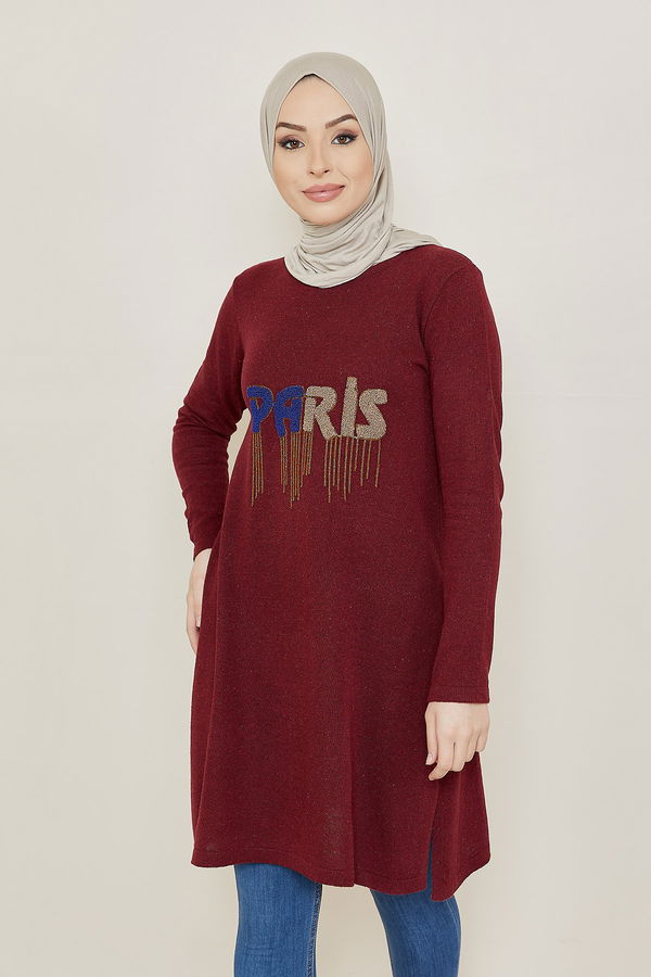 Düz Orta Kadın Bordo Tunik - 20872 BORDO
