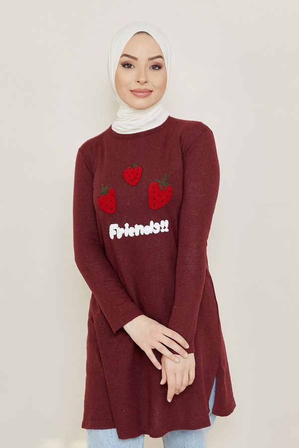 Düz Orta Kadın Bordo Tunik - 20870 BORDO