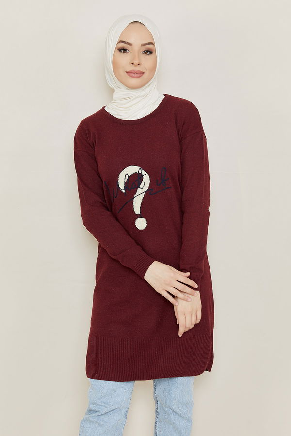 Düz Orta Kadın Bordo Tunik - 20871 BORDO