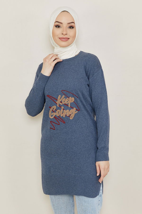 Düz Orta Kadın Mavi Tunik - 20873 MAVİ