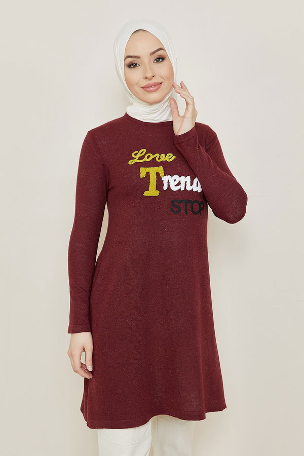 Düz Orta Kadın Bordo Tunik - 20875 BORDO