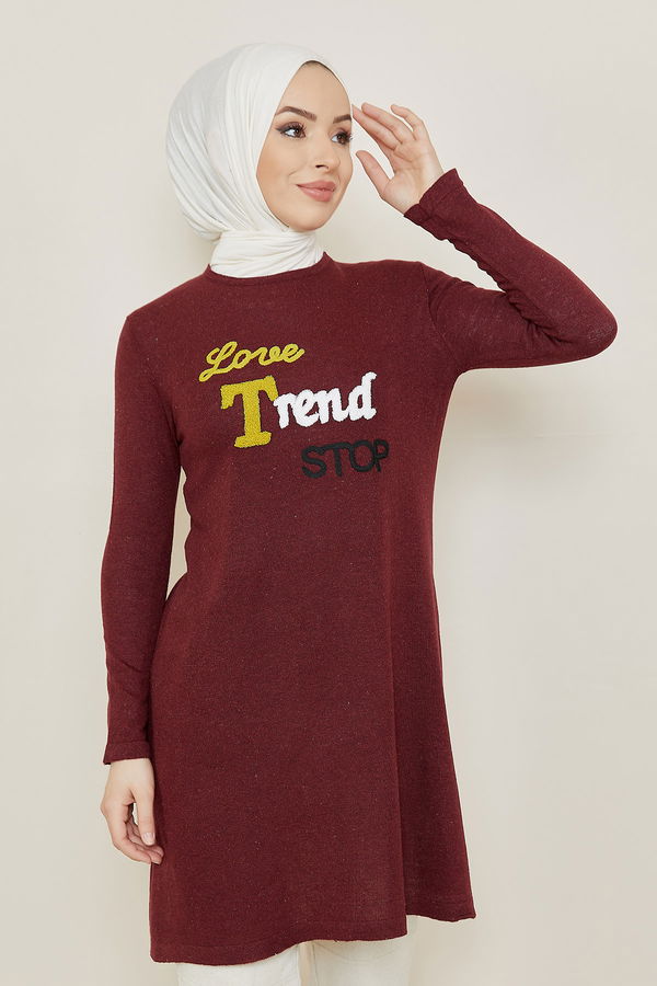 Düz Orta Kadın Bordo Tunik - 20875 BORDO