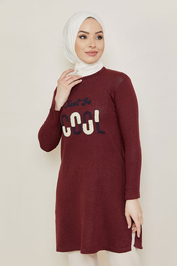 Düz Orta Kadın Bordo Tunik - 20869
