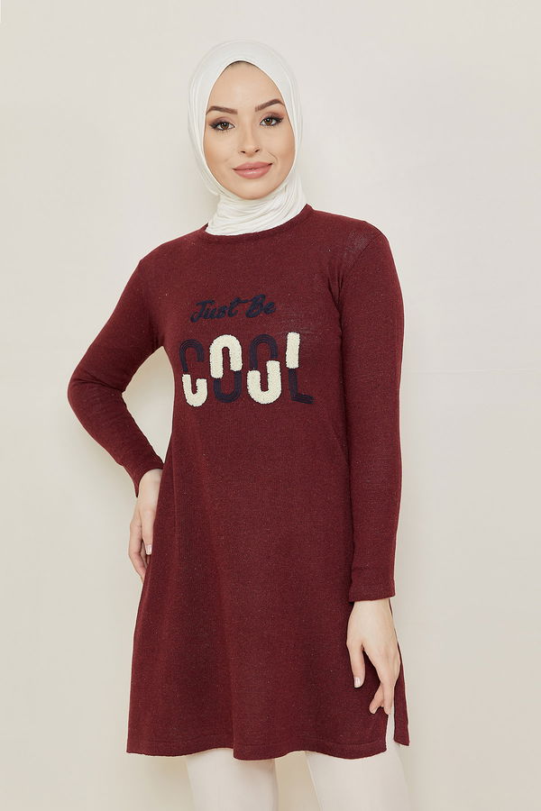 Düz Orta Kadın Bordo Tunik - 20869