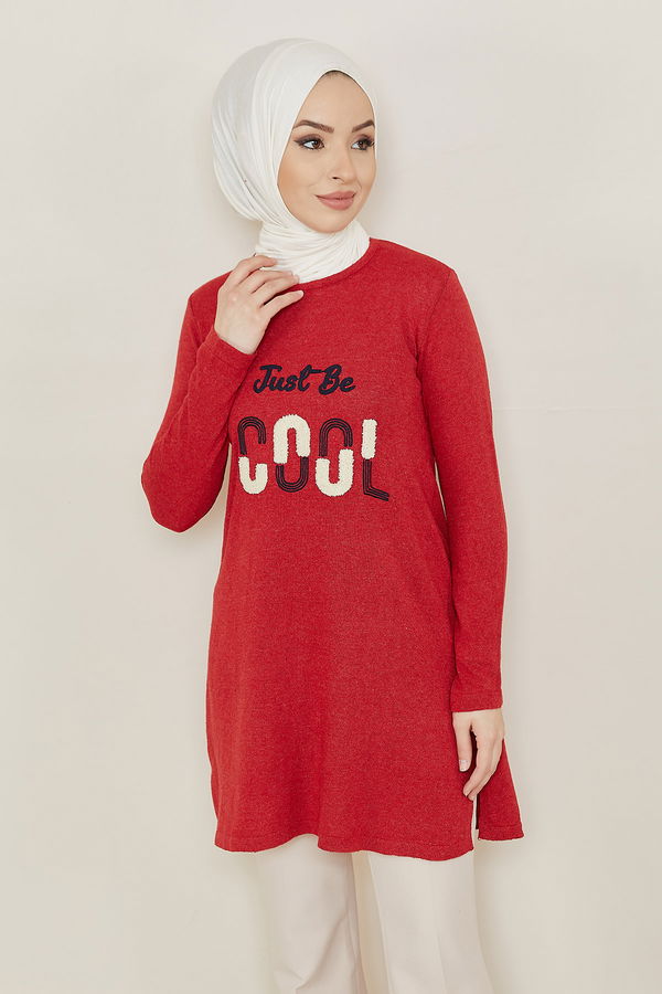 Düz Orta Kadın Kırmızı Tunik - 20869