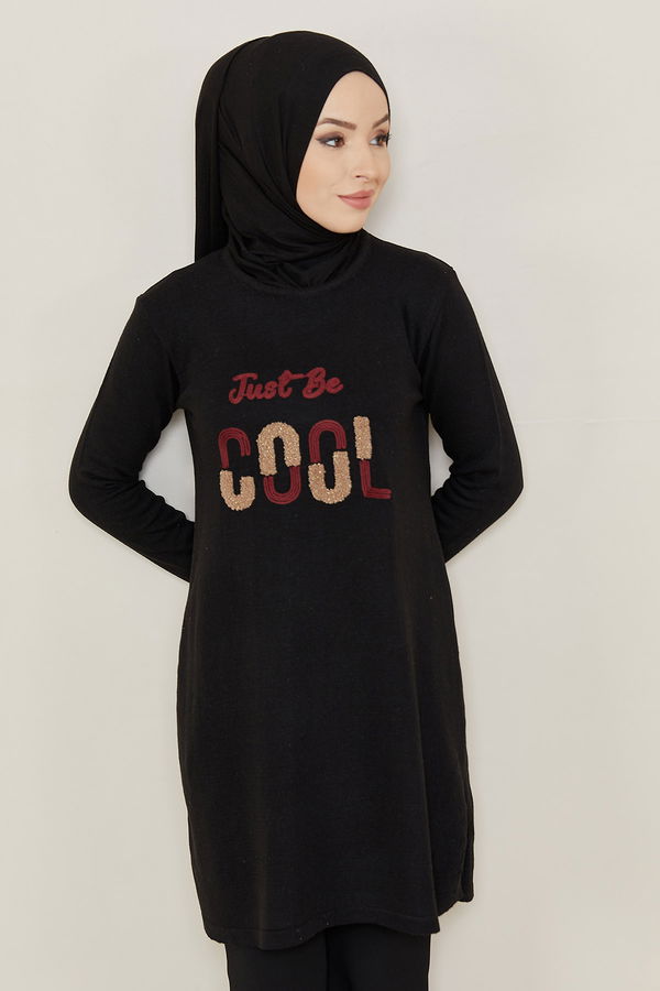 Düz Orta Kadın Siyah Tunik - 20869 SİYAH