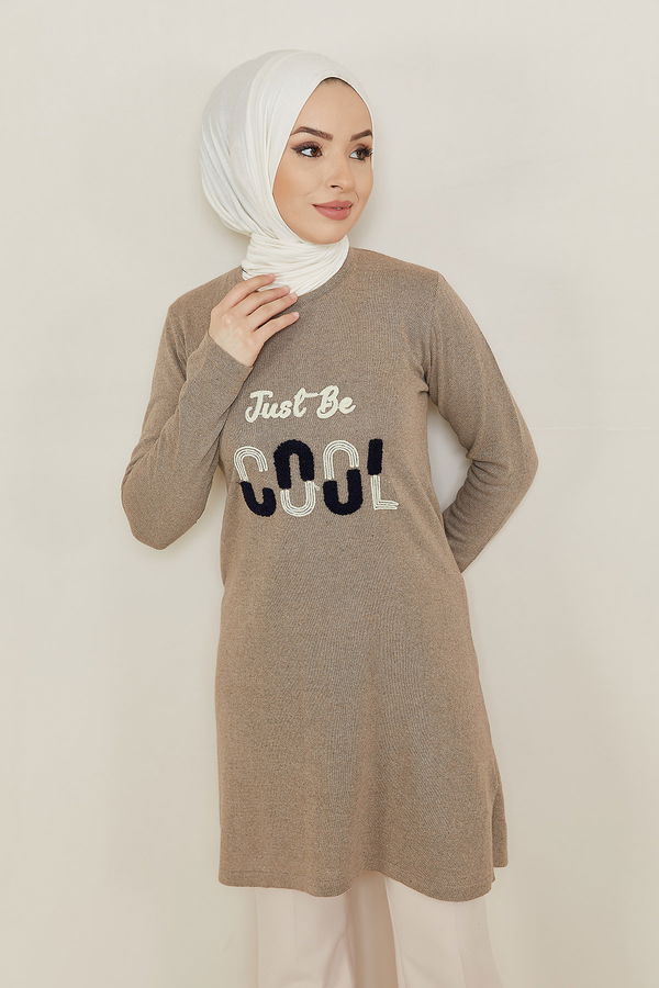 Düz Orta Kadın Vizon Tunik - 20869