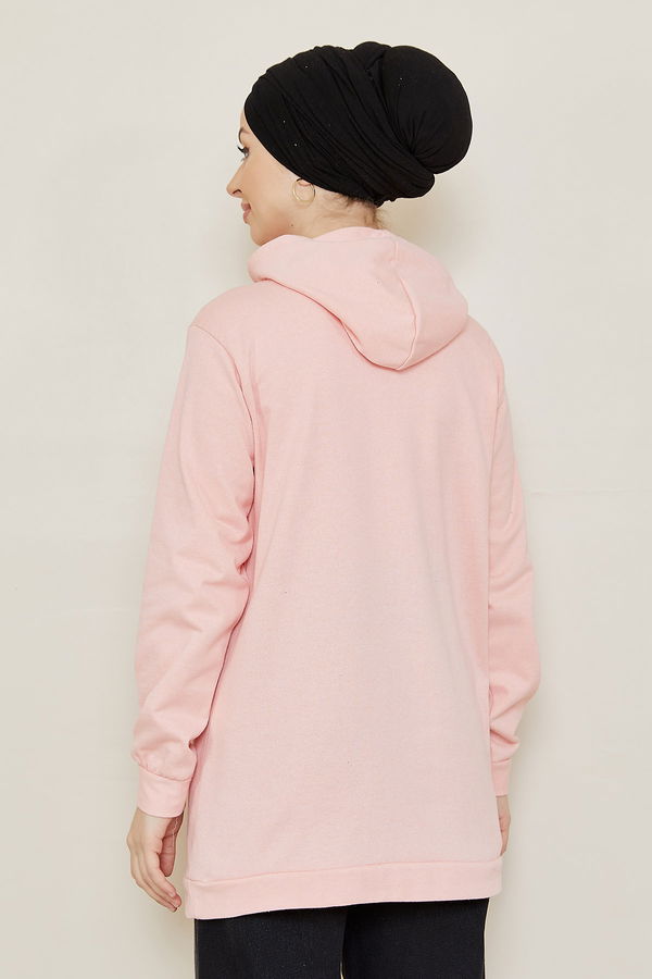Düz Orta Kadın Pembe Baskılı Sweat - 8864