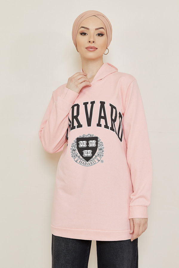 Düz Orta Kadın Pembe Baskılı Sweat - 8865 PEMBE