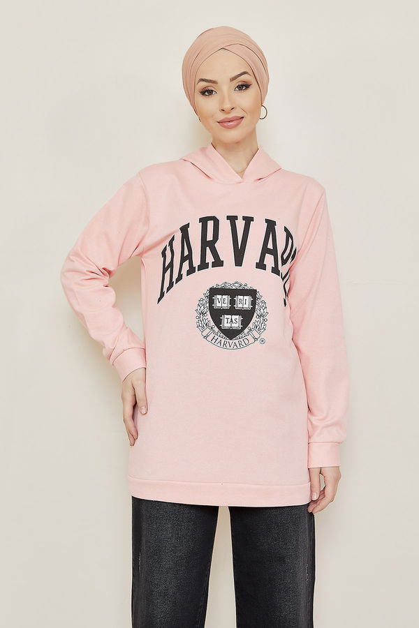 Düz Orta Kadın Pembe Baskılı Sweat - 8865 PEMBE