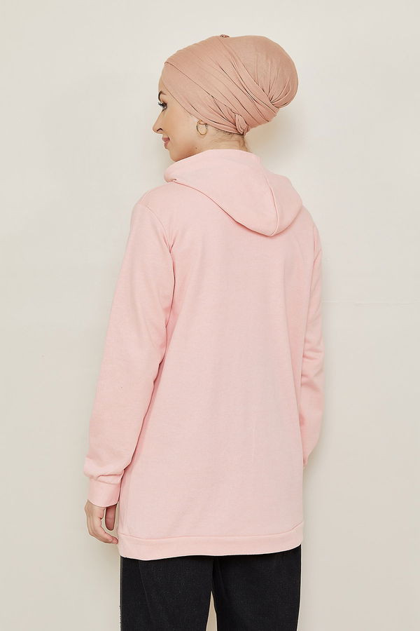 Düz Orta Kadın Pembe Baskılı Sweat - 8865 PEMBE