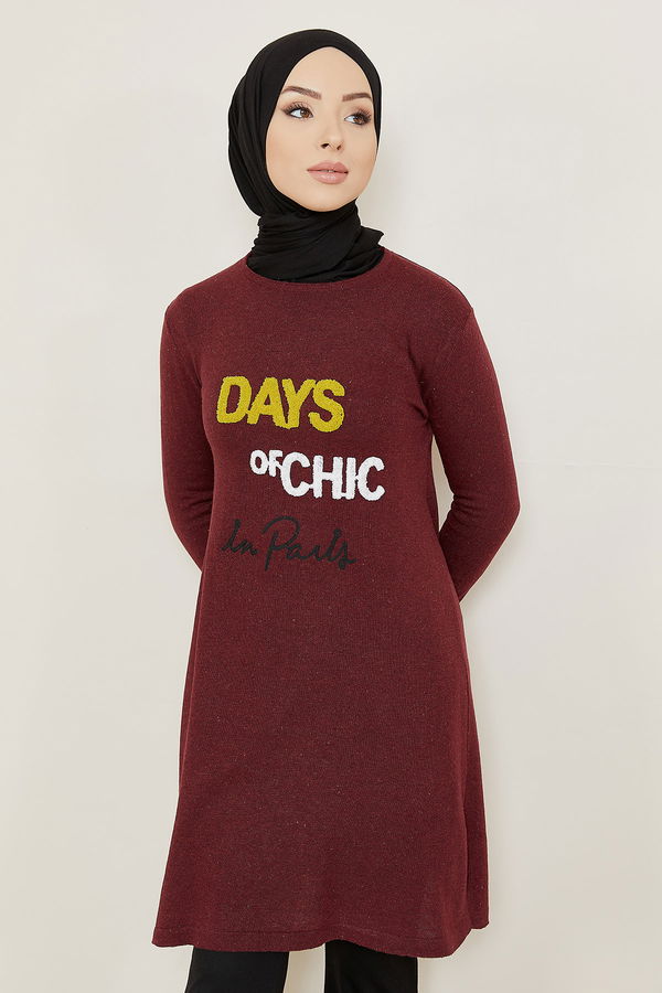 Düz Orta Kadın Bordo Tunik - 20874 BORDO