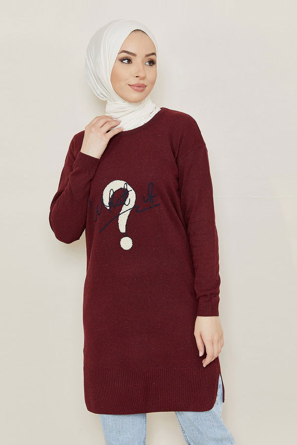 Düz Orta Kadın Bordo Tunik - 20871 BORDO