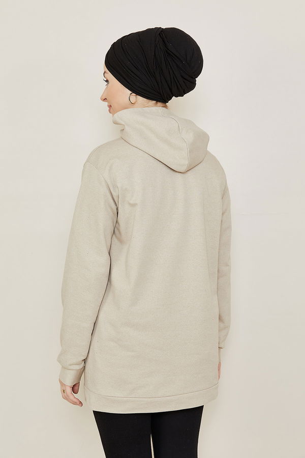 Düz Orta Kadın Vizon Baskılı Sweat - 8865 VİZON