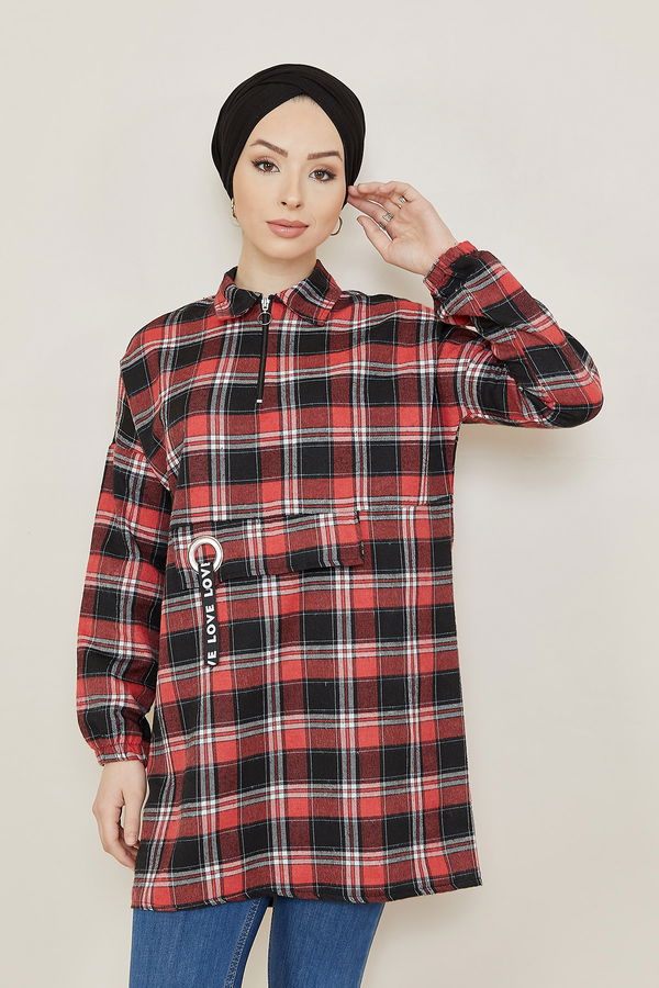 Düz Gömlek Yaka Kadın Bordo TUNIK - 3780 BORDO