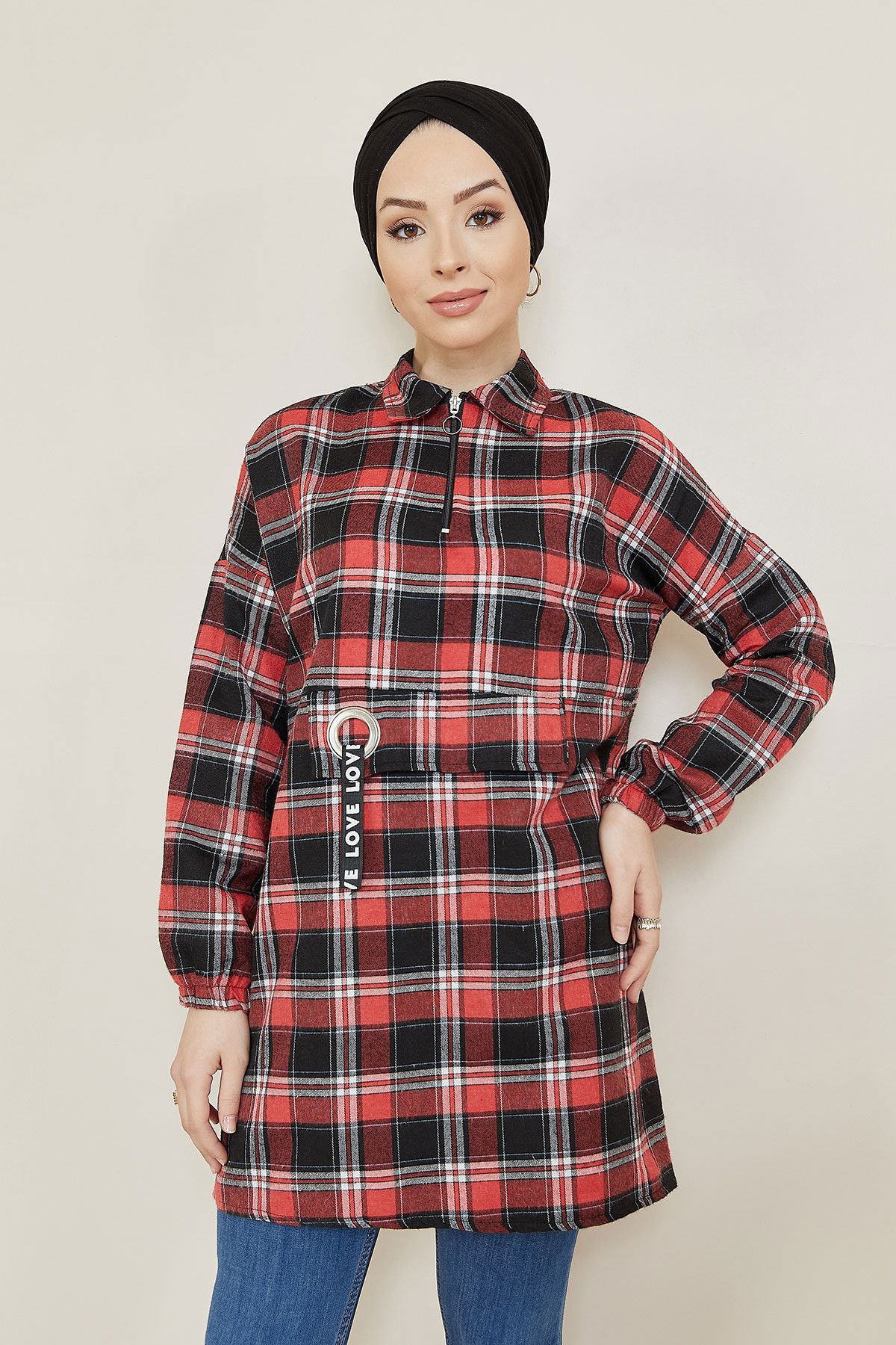 Düz Gömlek Yaka Kadın Bordo TUNIK - 3780 BORDO