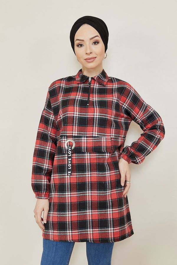Düz Gömlek Yaka Kadın Bordo TUNIK - 3780 BORDO