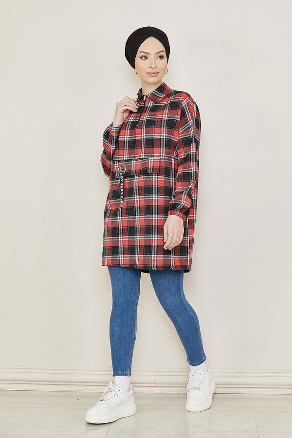 Düz Gömlek Yaka Kadın Bordo TUNIK - 3780 BORDO
