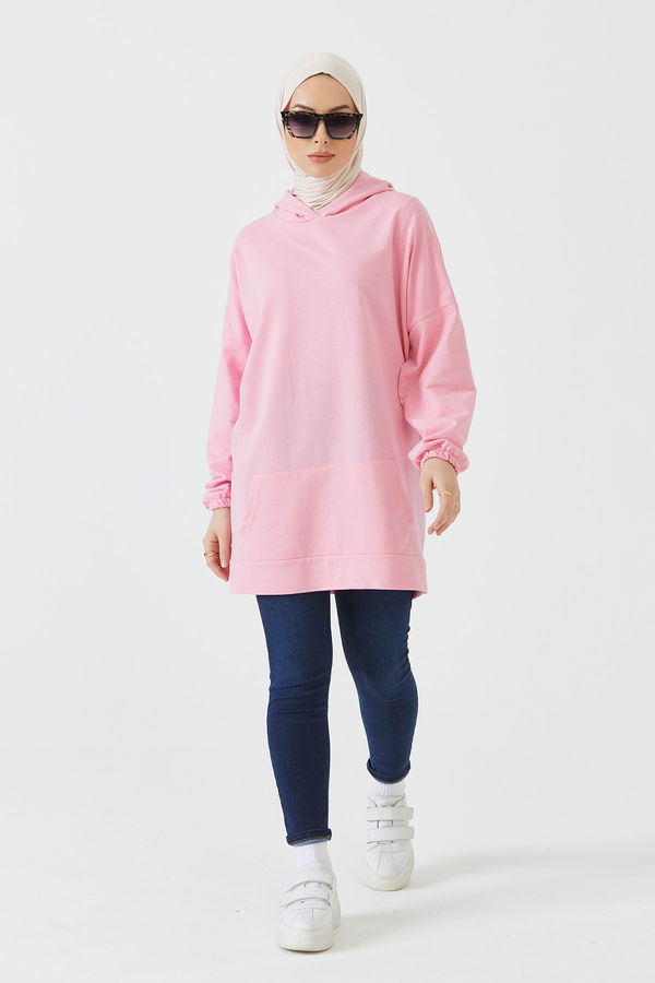 Düz Orta Kadın Pembe Kapsonlu Sweat PEMBE - 3258 - 3258 PEMBE