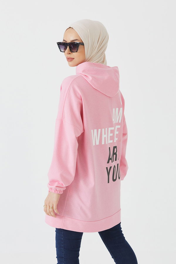 Düz Orta Kadın Pembe Kapsonlu Sweat PEMBE - 3258 - 3258 PEMBE