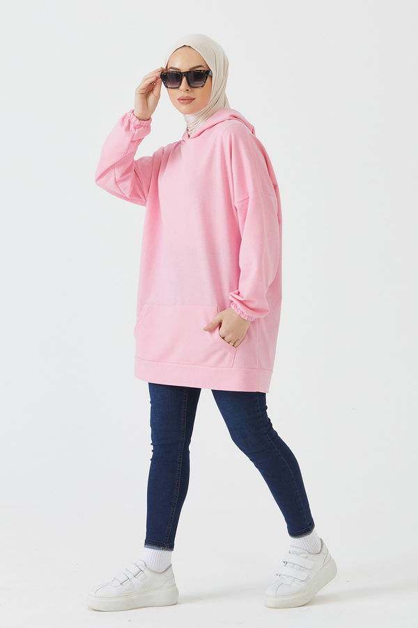Düz Orta Kadın Pembe Kapsonlu Sweat PEMBE - 3258 - 3258 PEMBE