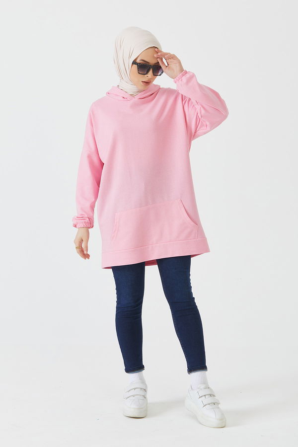 Düz Orta Kadın Pembe Kapsonlu Sweat PEMBE - 3258 - 3258 PEMBE