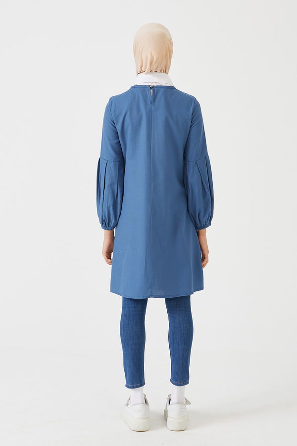 Düz Bisiklet Yaka Kadın Mavi TUNIK - 3026