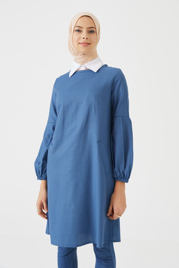 Düz Bisiklet Yaka Kadın Mavi TUNIK - 3026