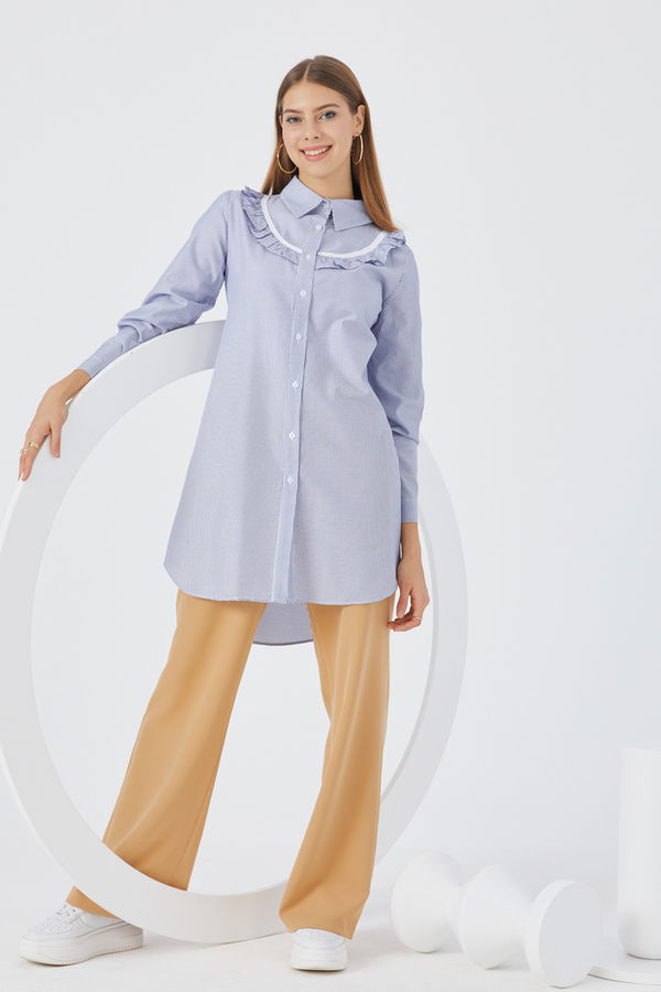 Düz Orta Kadın Mavi TUNIK - 3498