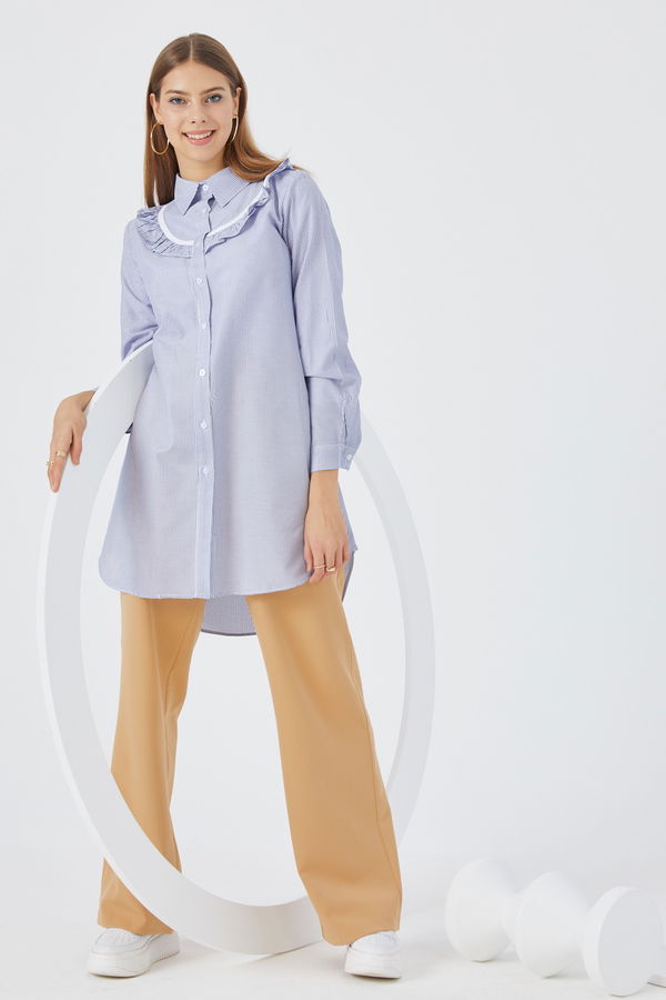 Düz Orta Kadın Mavi TUNIK - 3498