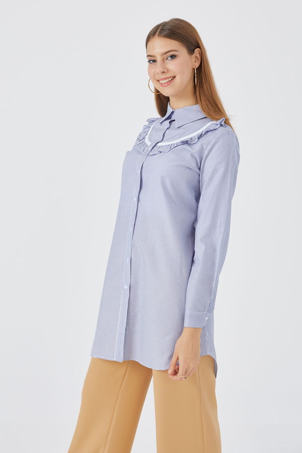 Düz Orta Kadın Mavi TUNIK - 3498