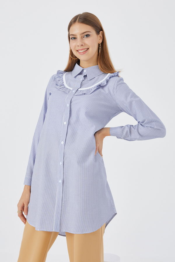 Düz Orta Kadın Mavi TUNIK - 3498