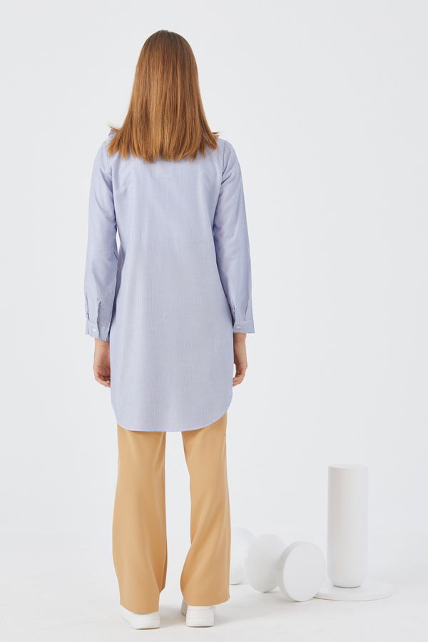 Düz Orta Kadın Mavi TUNIK - 3498
