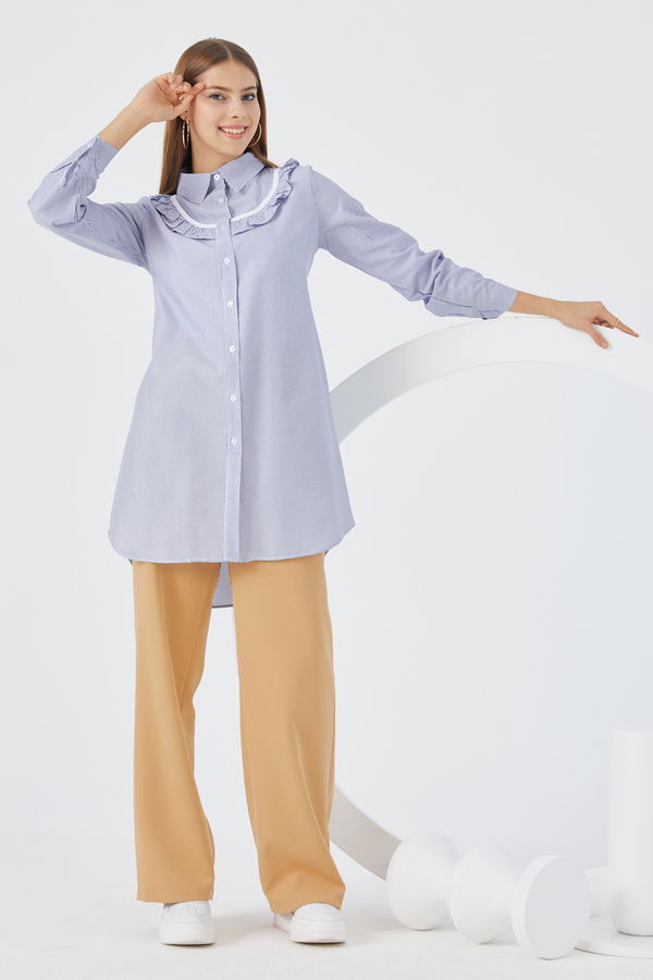 Düz Orta Kadın Mavi TUNIK - 3498
